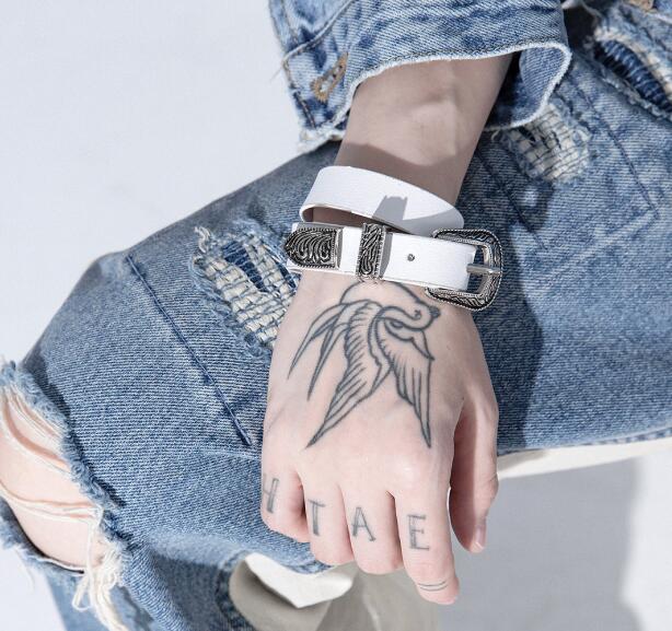 パンクファッション 合成皮革バックル付きブレスレット チョーカー二点セット