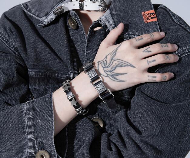 パンクファッション メンズ パンク風 スタッズ ブレスレット 黒