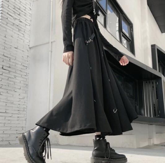 パンクファッション 秋冬レディース暗黒系パンク風不規則ロングスカート