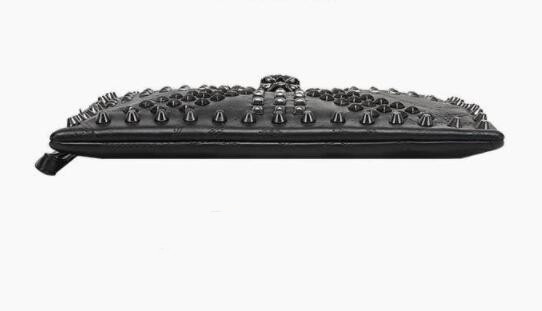 パンクファッション スタッズ装飾黒革風ショルダーバッグ パンク系ポーチ