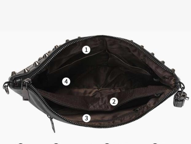 パンクファッション スタッズ装飾黒革風ショルダーバッグ パンク系ポーチ