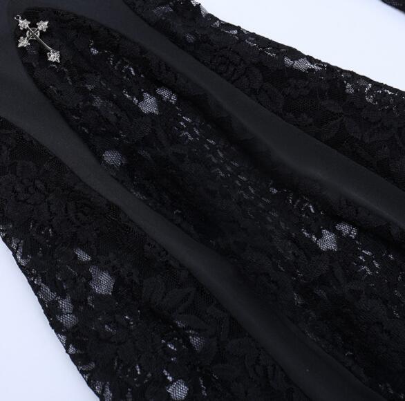 パンクファッション 暗黒系パンク風レース付きフレアパンツ