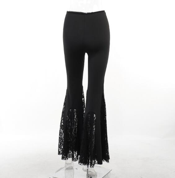 パンクファッション 暗黒系パンク風レース付きフレアパンツ