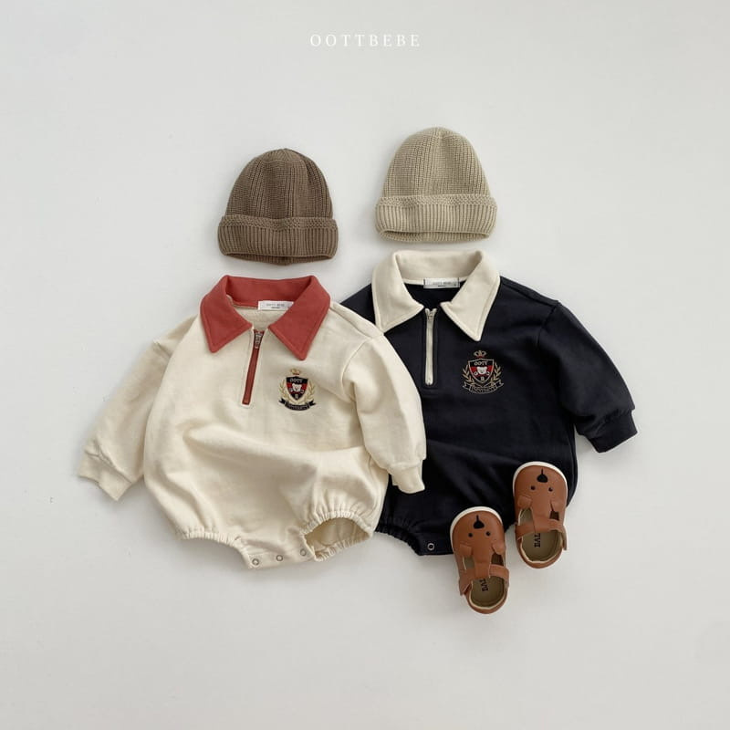 長袖襟付きロンパース ファスナー付き ベビー服