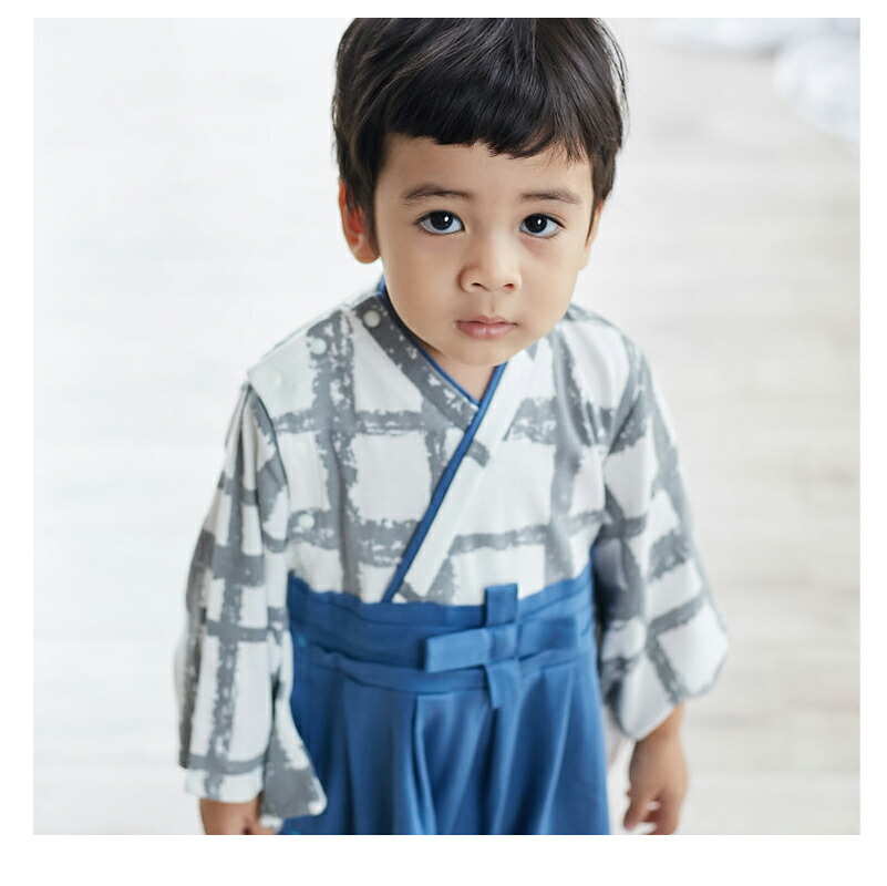 男の子用 長袖 和風袴ロンパース