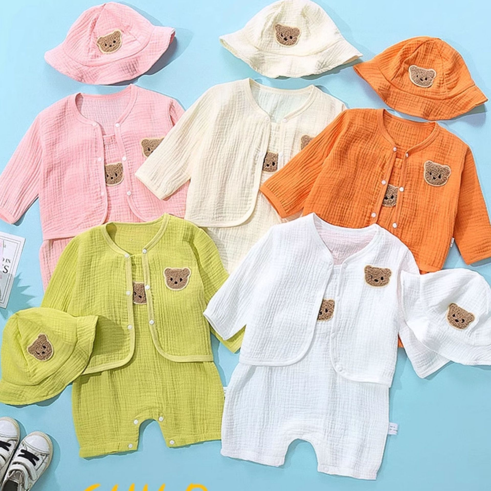 ロンパース くま刺繍入りノースリーブロンパース