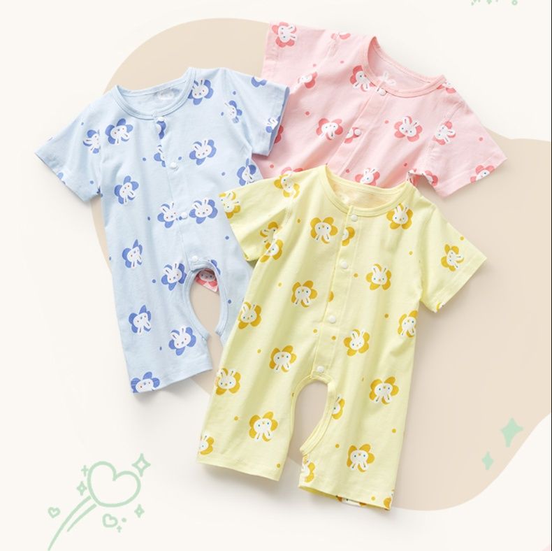 ロンパース お花うさぎ柄半袖ロンパース