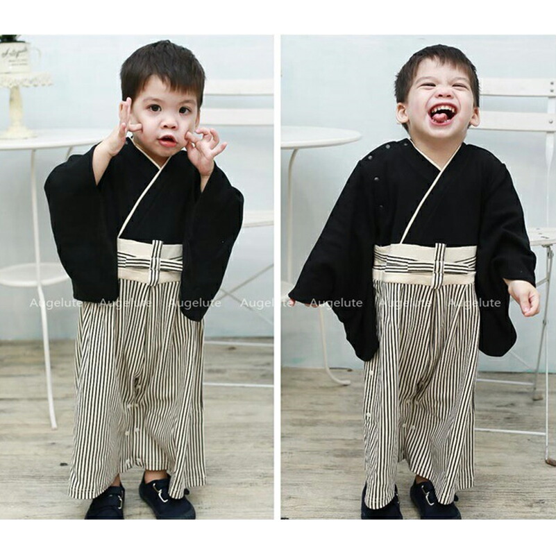 男の子用 長袖 和風袴ロンパース