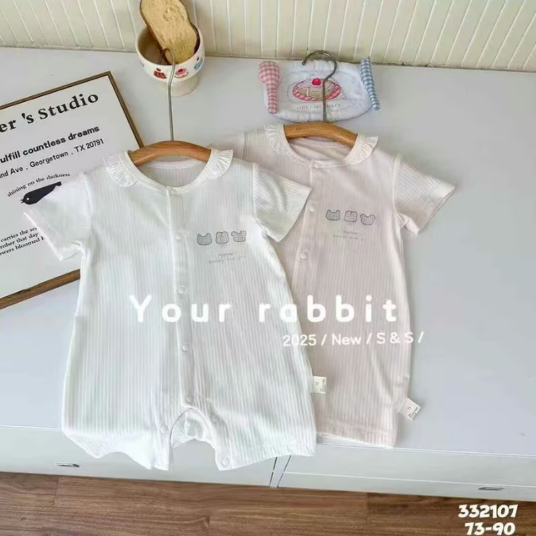 ロンパース 優しい肌触り うさぎ刺繍半袖ロンパース