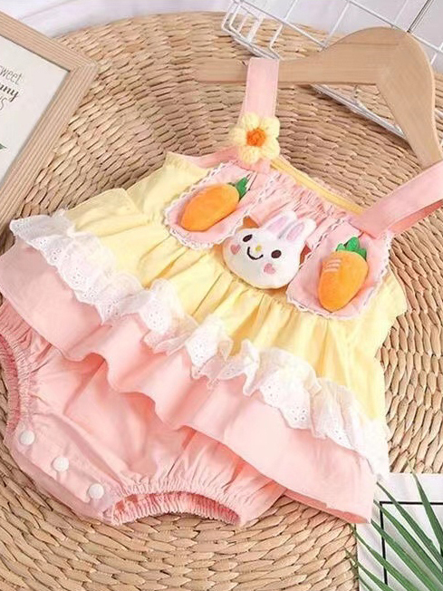 ロンパース うさぎとにんじんのフリルロンパース
