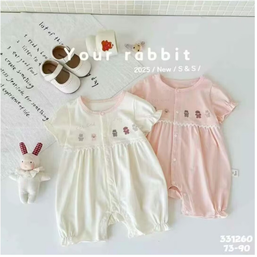 ロンパース 優しい肌触り うさぎ刺繍半袖ロンパース