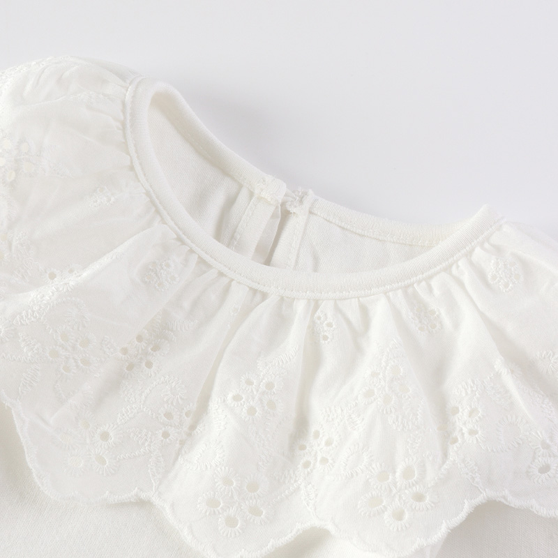 ロンパース 花刺繍フリル襟半袖ロンパース