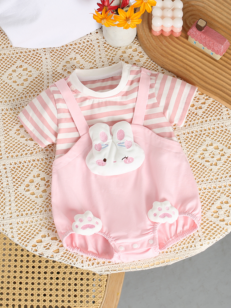ロンパース うさぎアップリケ付き半袖ロンパース