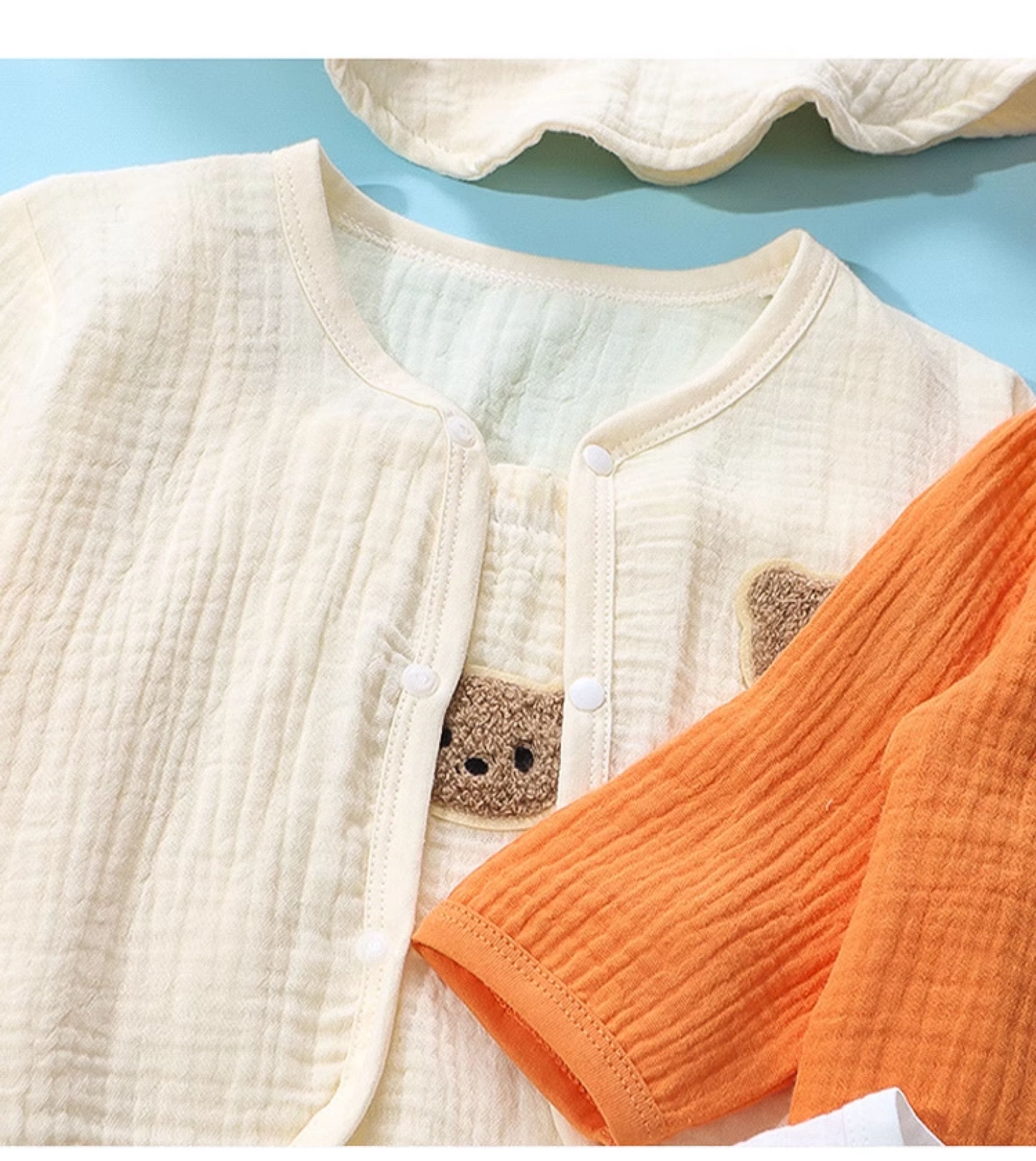 ロンパース くま刺繍入りノースリーブロンパース