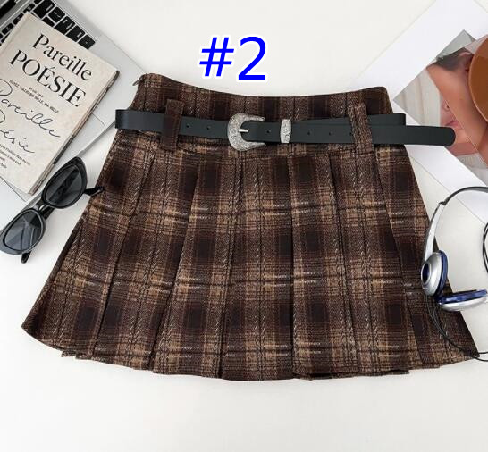 チェック柄プリーツスカート ベルト付き ミニ丈