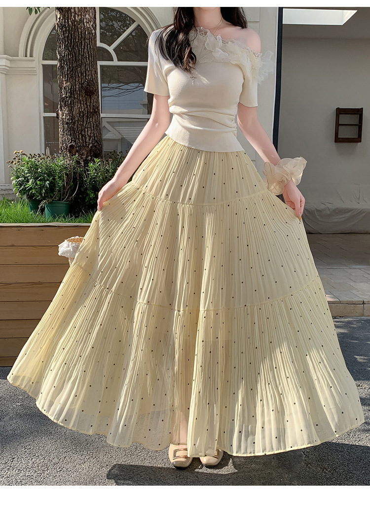プリーツスカート 水玉プリーツロングスカート