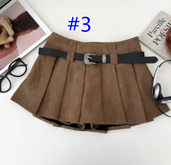 プリーツスカートコーデュロイ生地 ベルト付きミニ