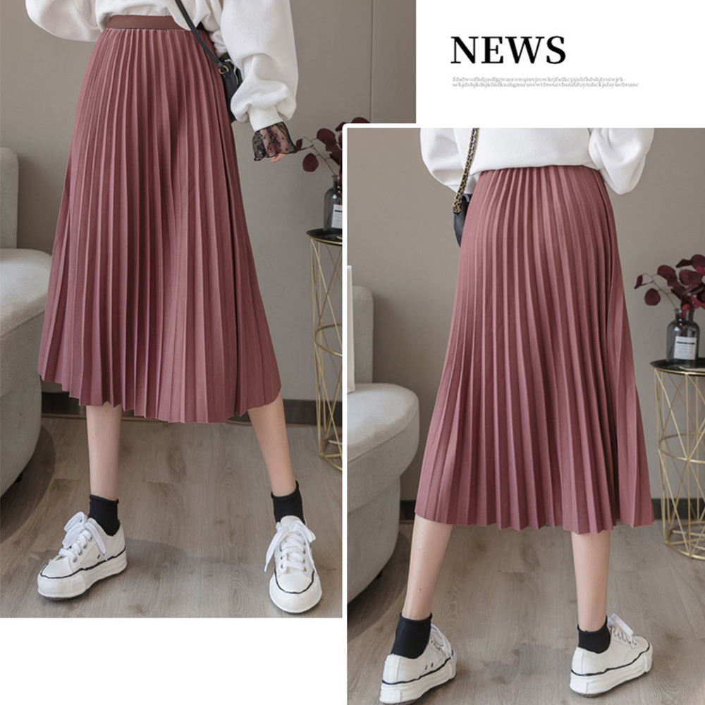 ハイウエスト プリーツスカート 着痩せ ミモレ丈