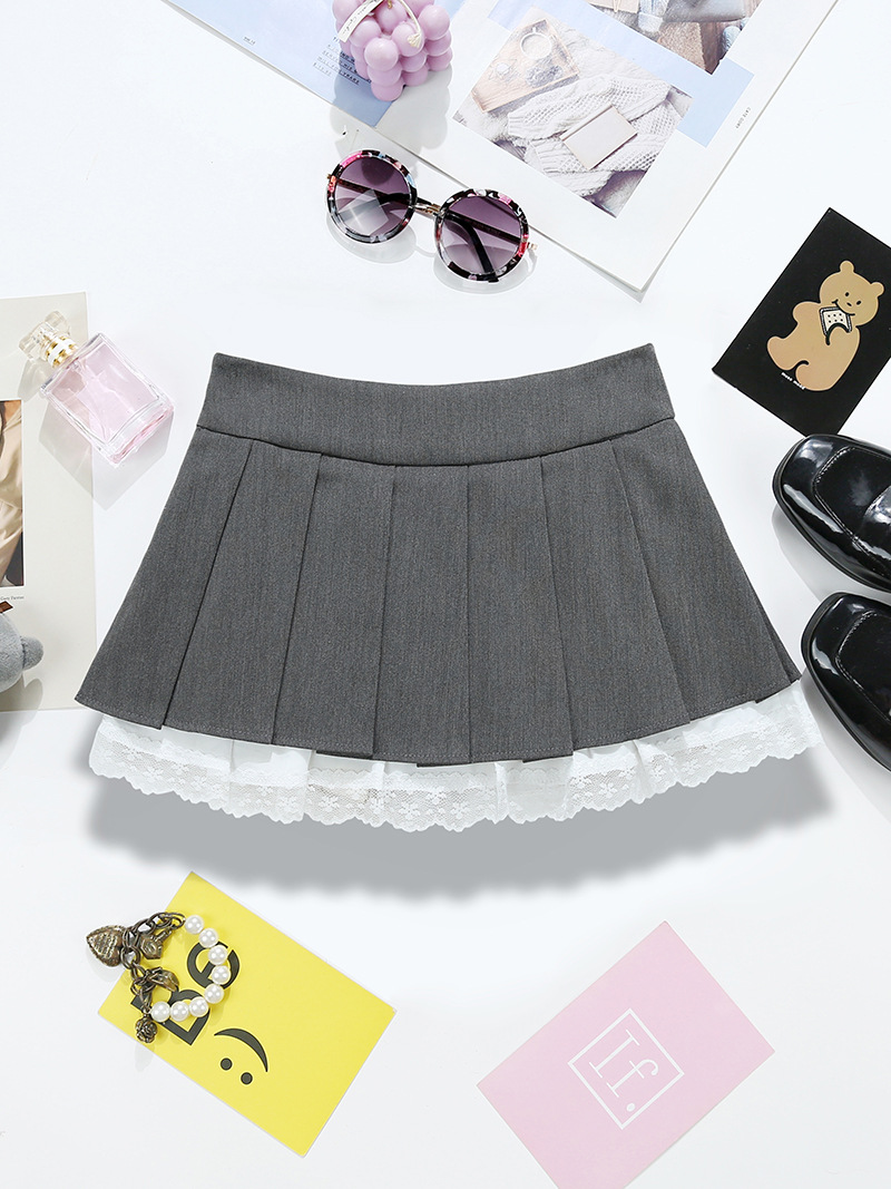 プリーツスカート 裾レース付きプリーツミニスカート