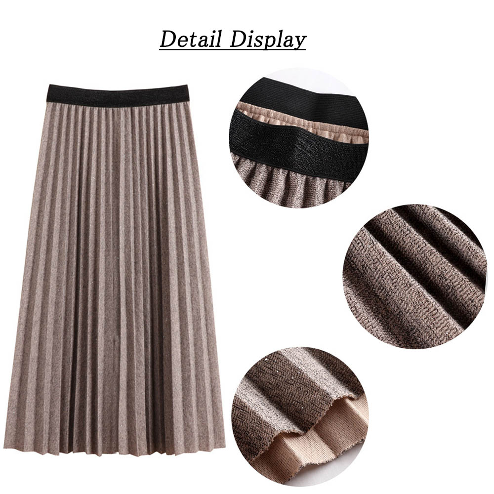 ラメ入りプリーツスカート ウエストゴム ミディアム丈