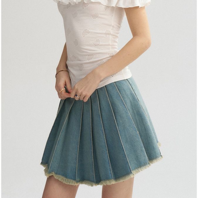 プリーツスカート 裾フリンジプリーツミニスカート