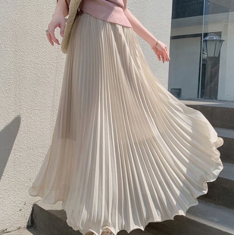 プリーツスカート ふわり舞う細プリーツロングスカート