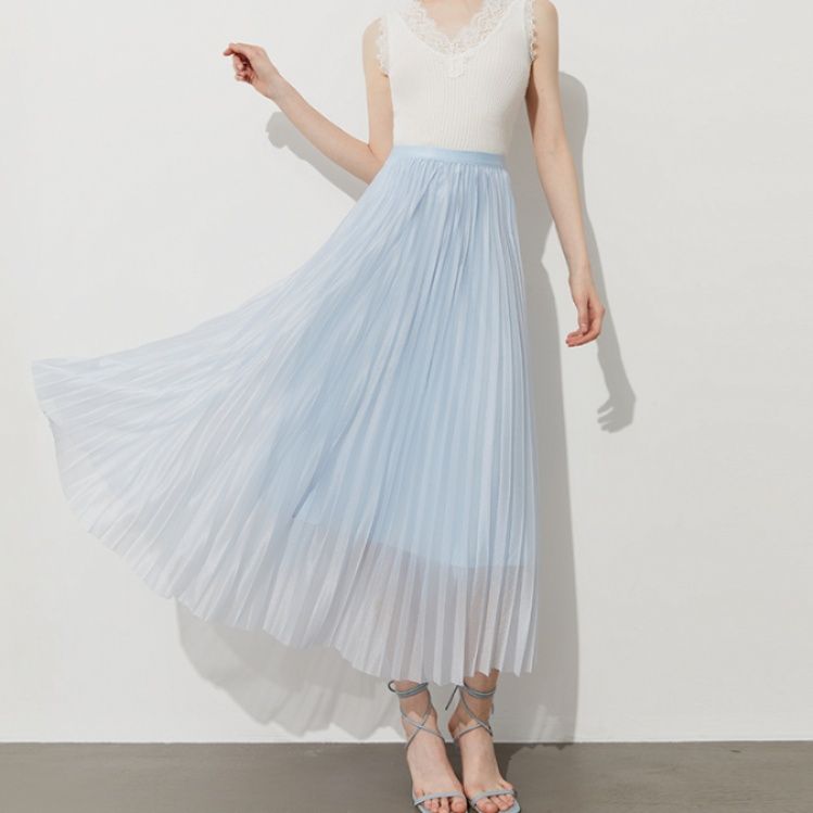 プリーツスカート 優雅な揺れ感 ふんわりプリーツロング