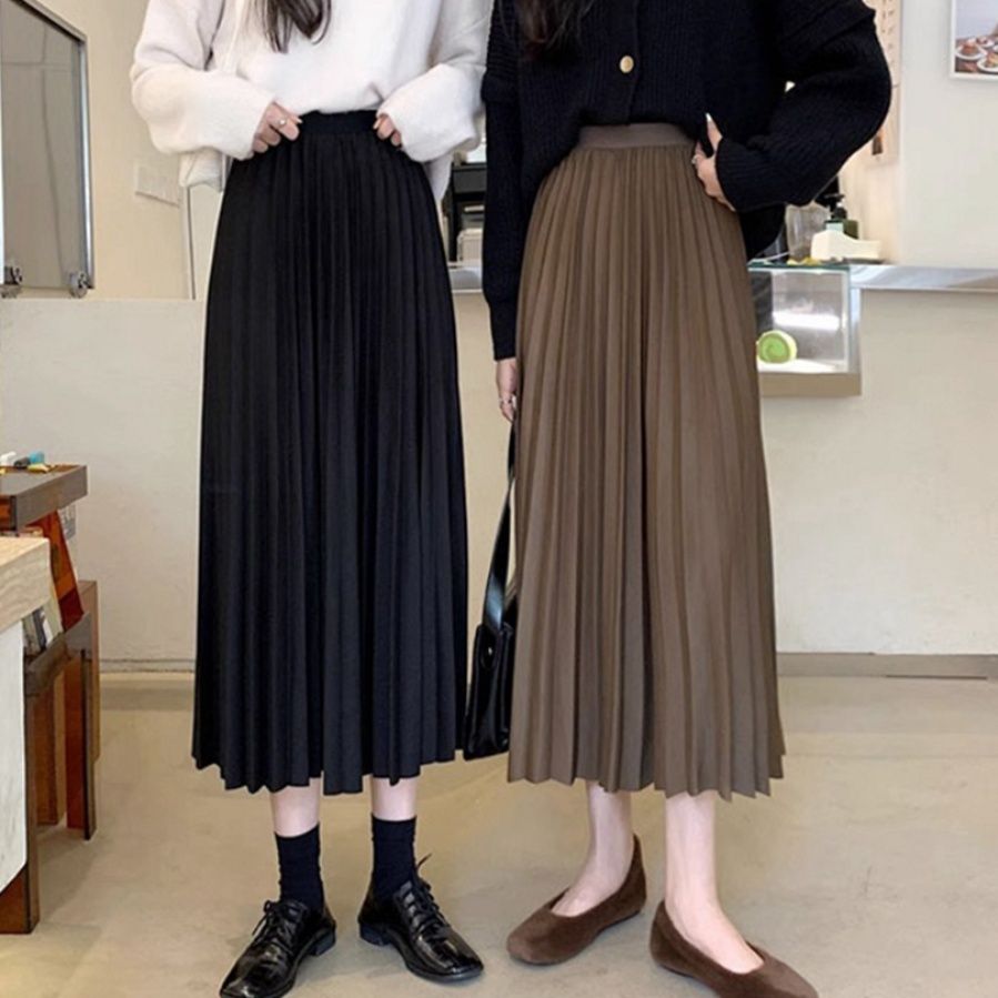 プリーツスカート 優美なハイウエストプリーツロングスカート