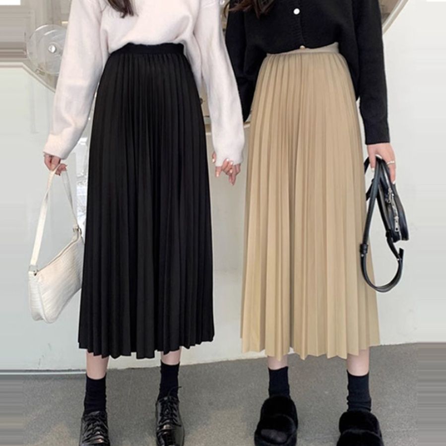 プリーツスカート 優美なハイウエストプリーツロングスカート