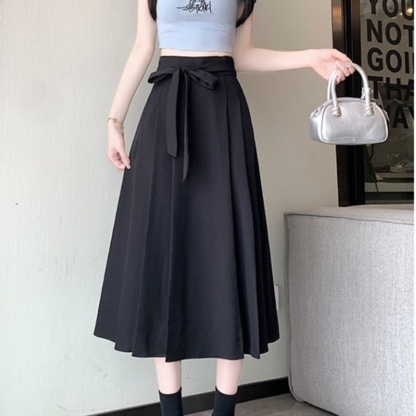 プリーツスカート リボン付き上品プリーツスカート