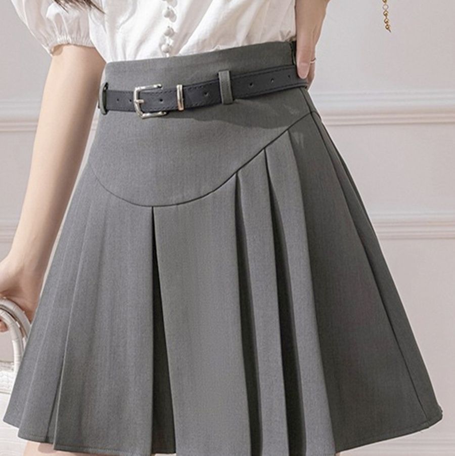 ベルト付きプリーツスカート ミニ丈 ハイウエスト