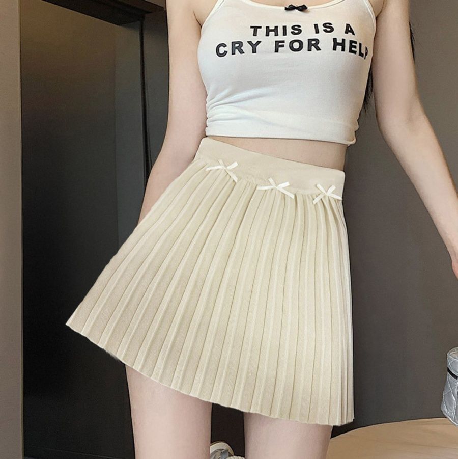 プリーツスカート リボン付きミニスカート