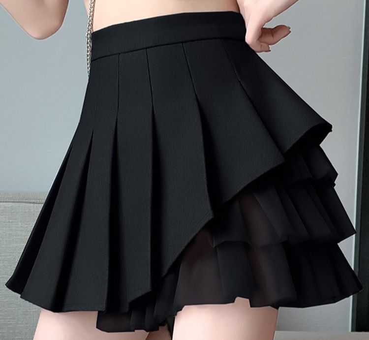 プリーツスカート 段々フリル重ねミニスカート