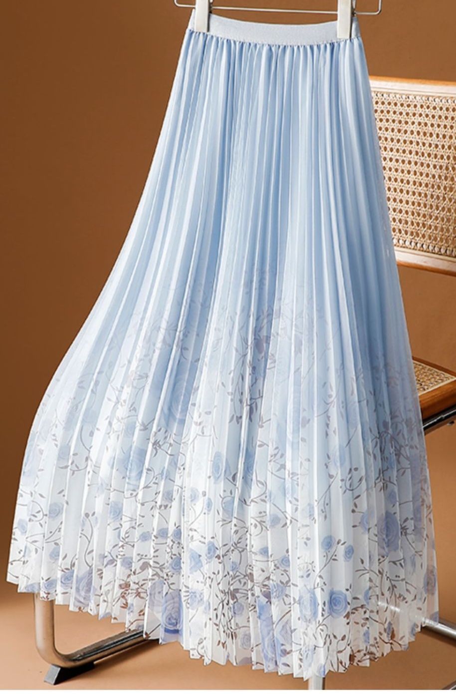 プリーツスカート 花柄刺繍チュール素材ロングスカート