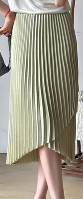 プリーツスカート アシンメトリー膝丈スカート