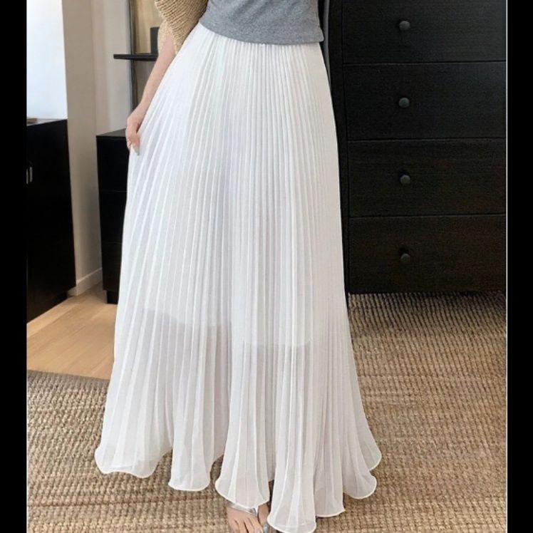 プリーツスカート 軽やかシフォン素材プリーツロングスカート