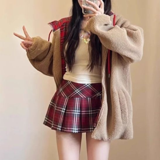 プリーツスカート チェック柄プリーツミニスカート学生風