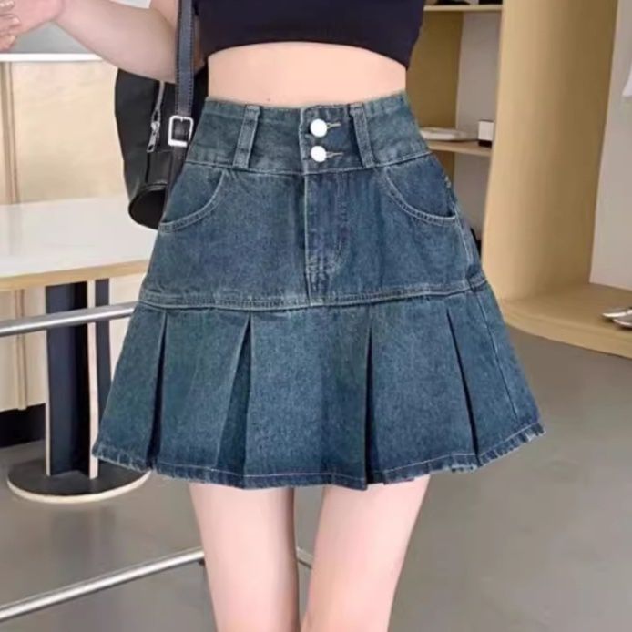 ハイウエストデニムプリーツミニスカート
