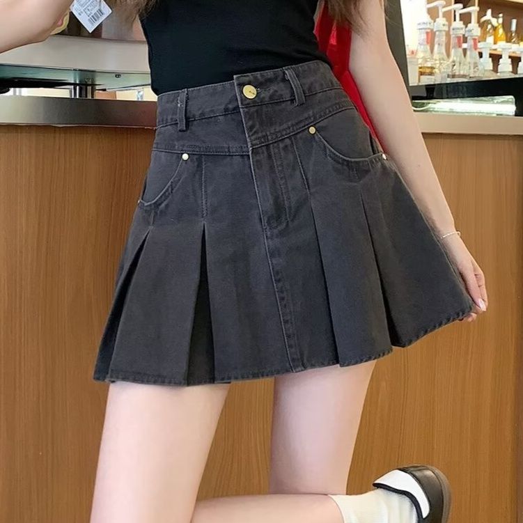ハイウエストデニムプリーツミニスカート