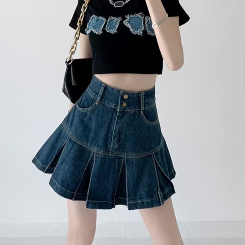 ハイウエストデニムプリーツミニスカート