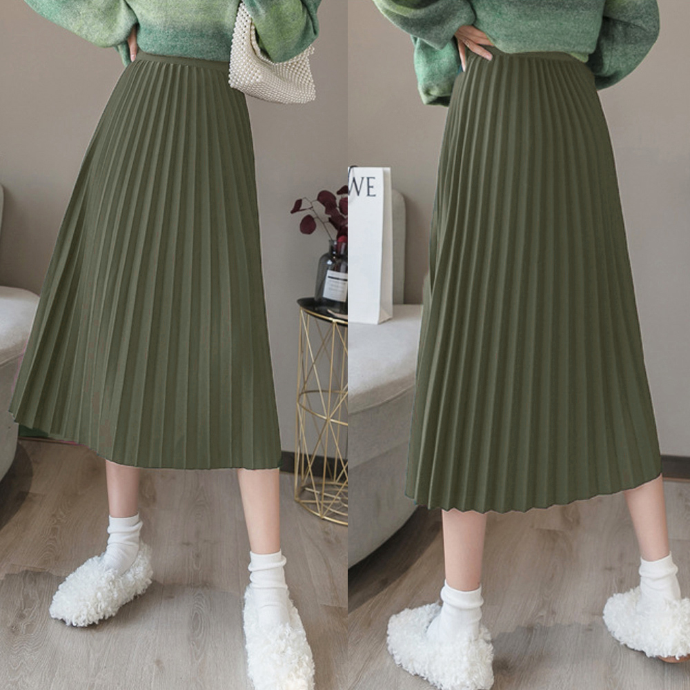 ハイウエスト プリーツスカート 着痩せ ミモレ丈