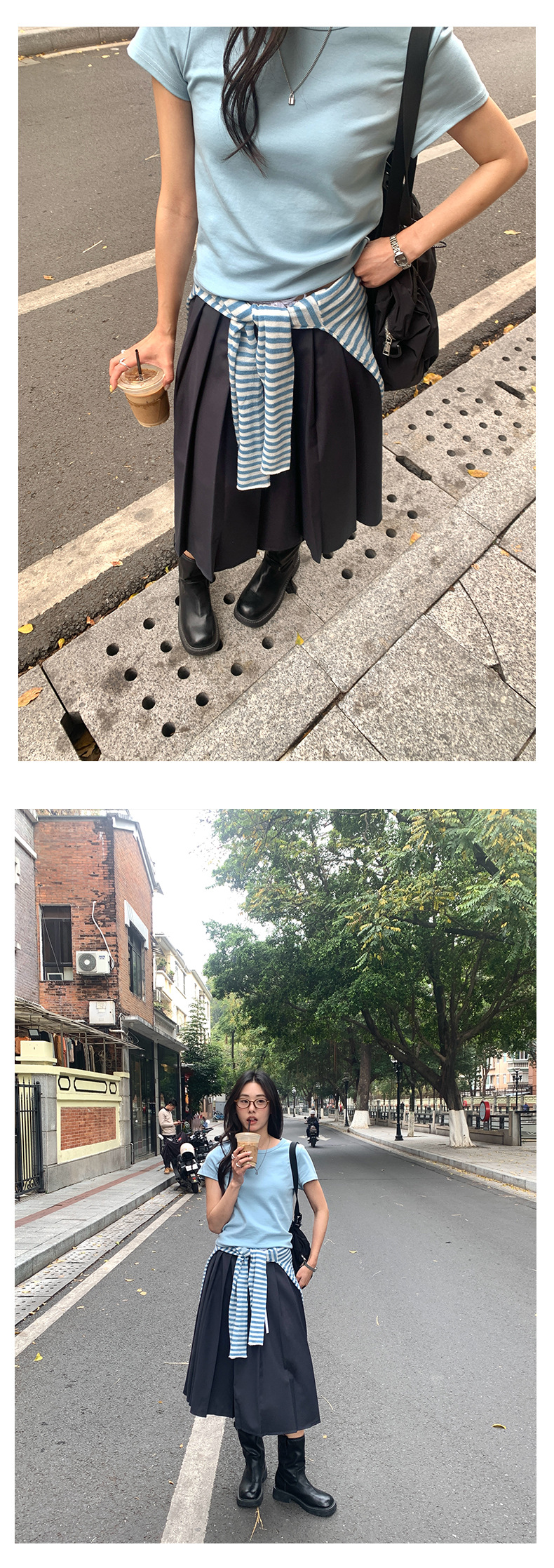 プリーツスカート 紐付きウエスト細プリーツ膝丈スカート