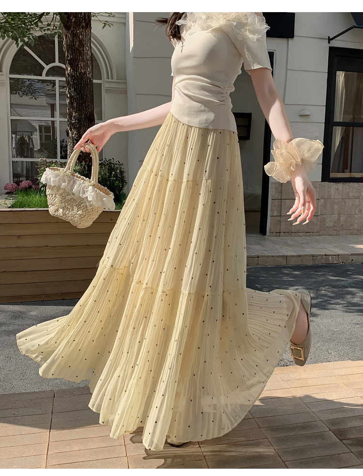 プリーツスカート 水玉プリーツロングスカート