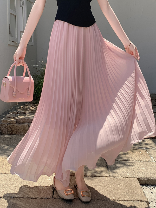 プリーツスカート ふわり舞う細プリーツロングスカート