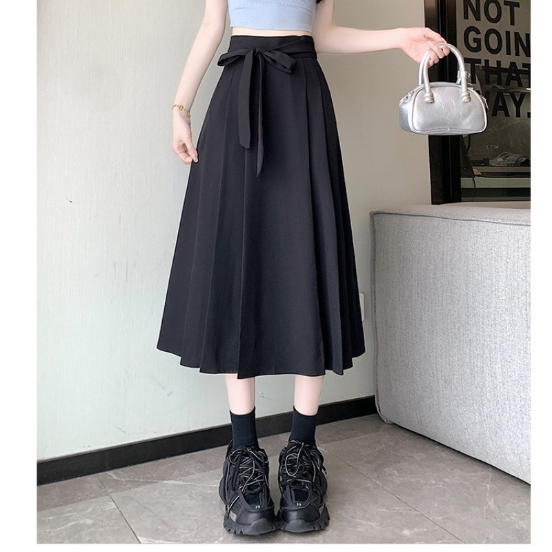 プリーツスカート リボン付き上品プリーツスカート