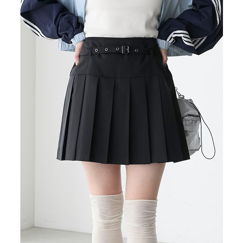 プリーツスカート ベルト付きプリーツミニスカート