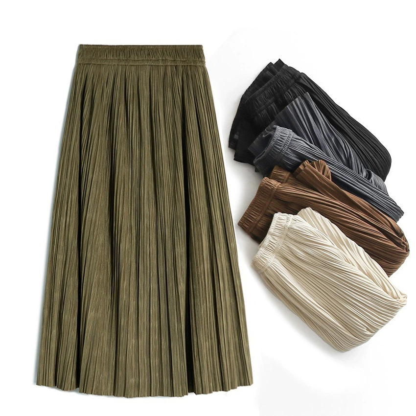 2025新作ハイウエストロングプリーツスカート5色