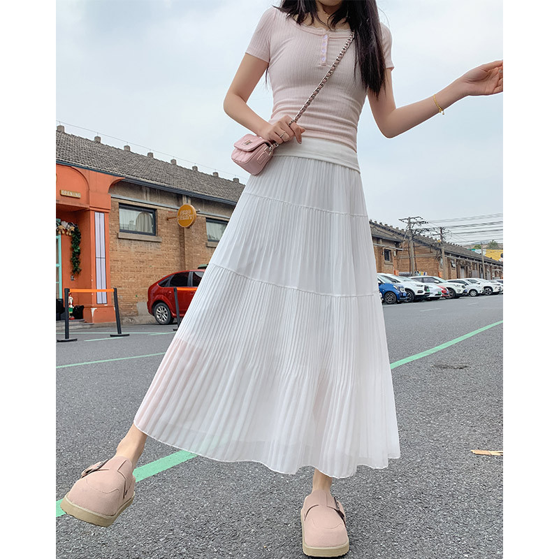 プリーツスカート 優美な段プリーツロングスカート