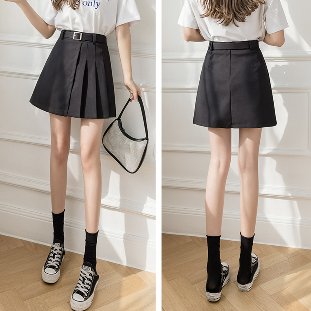 ベルト付きボックスプリーツスカート