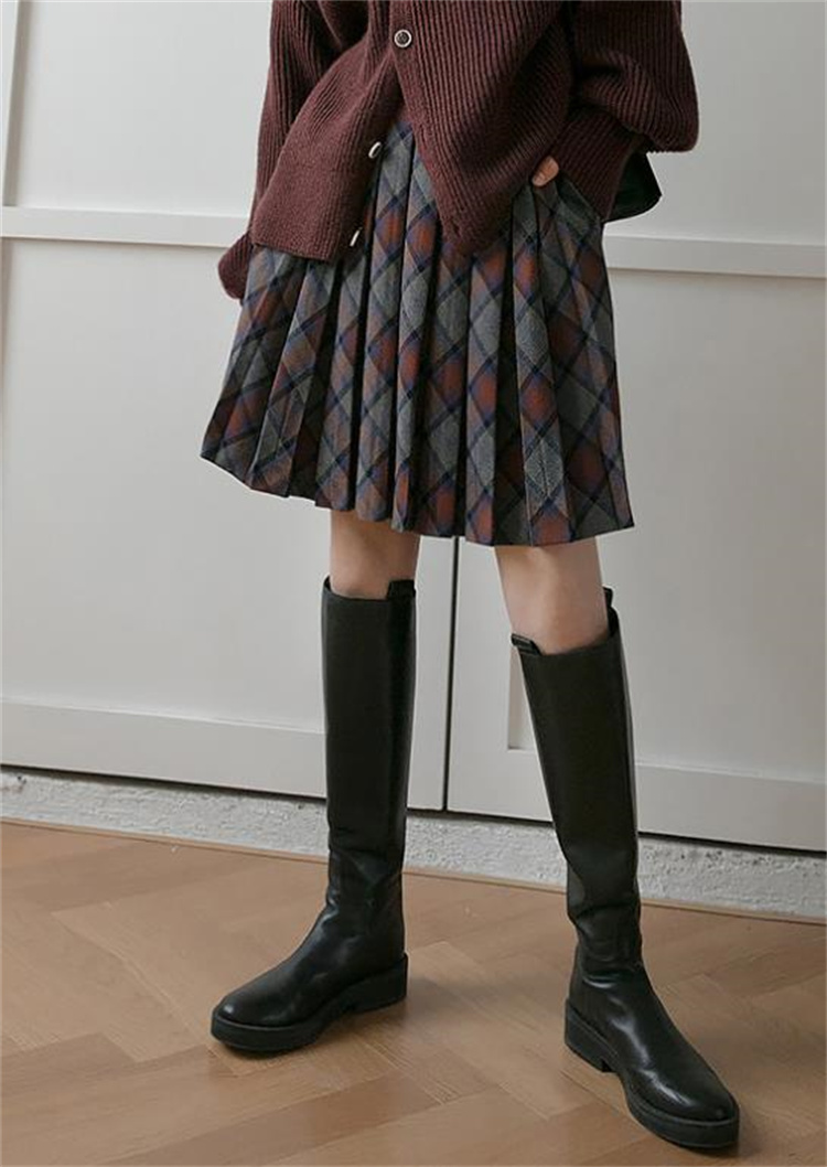 プリーツスカート格子柄学院風ハイウエストミニ